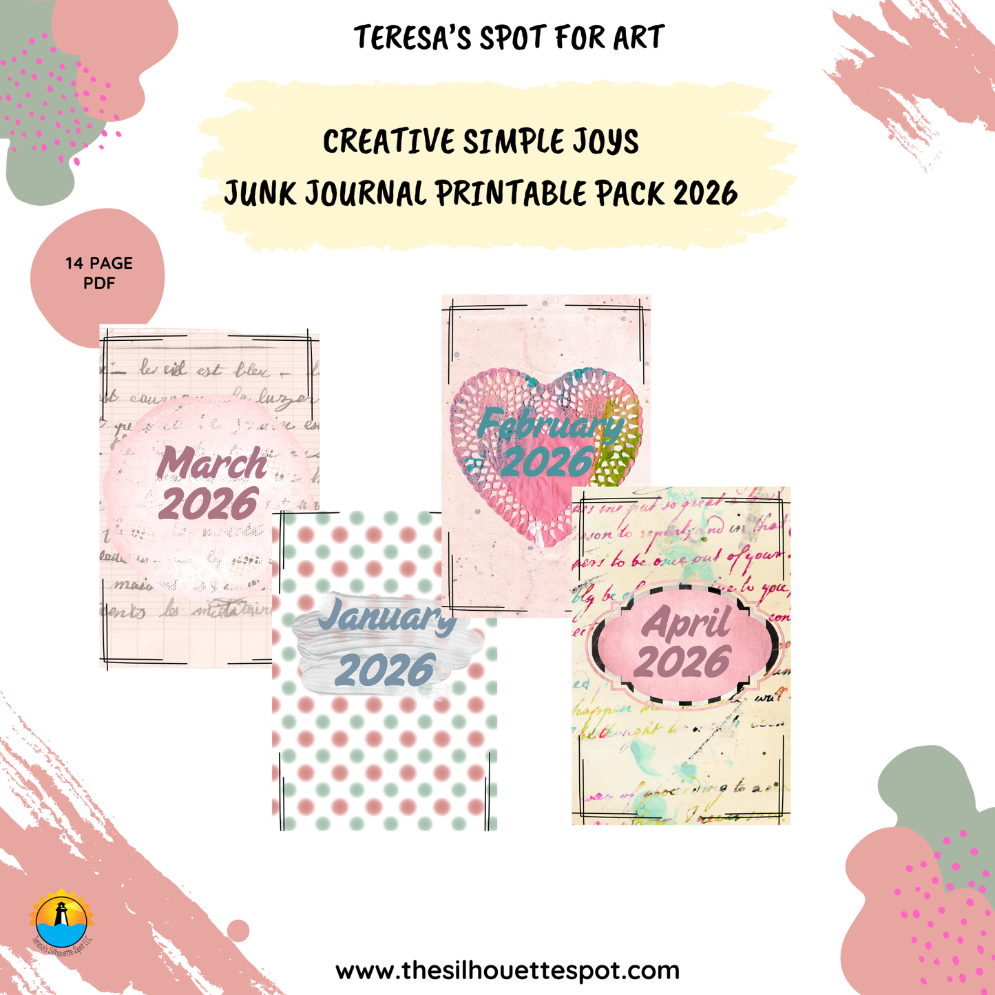 Junk Journal Monthly Bundle for April 2026- 14 Page PDF Junk Journal Printable