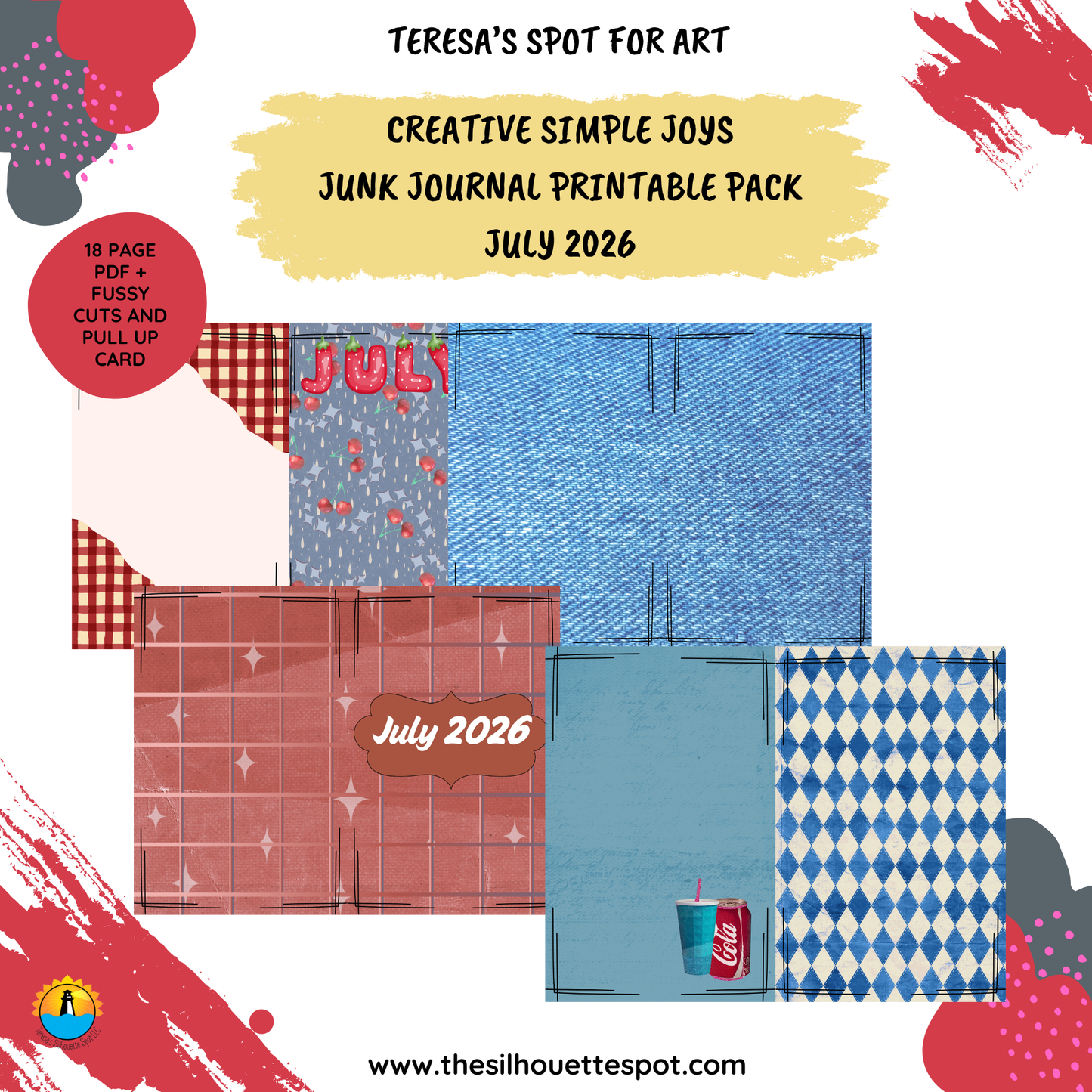Junk Journal Monthly Bundle for July 2026- 18 Page PDF Junk Journal Printable