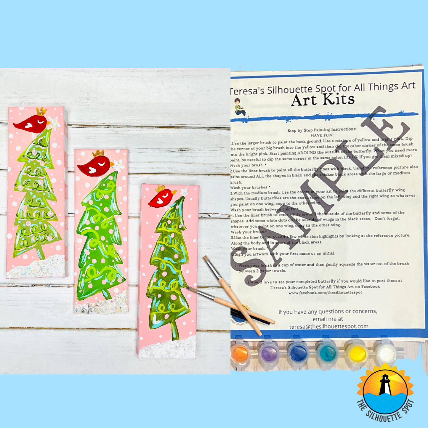 Whimsy Christmas Trees Art Party Kit! At Home Paint Party Supplies! Beginner Friendly!