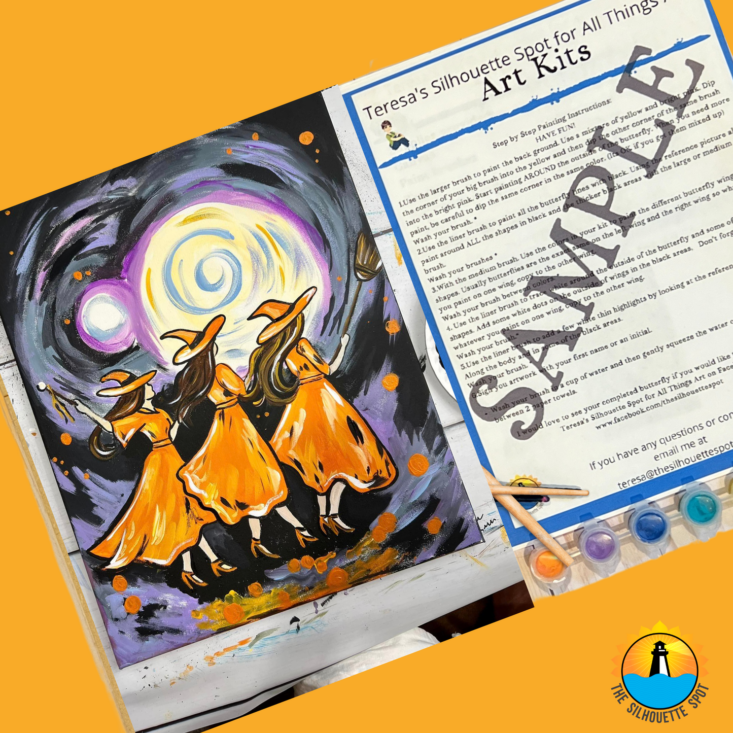 Halloween Witch Women Canvas Complete Art Kit! At home Witch Women DIY Art Kit! At Home Halloween Paint Party! Great For Beginners!