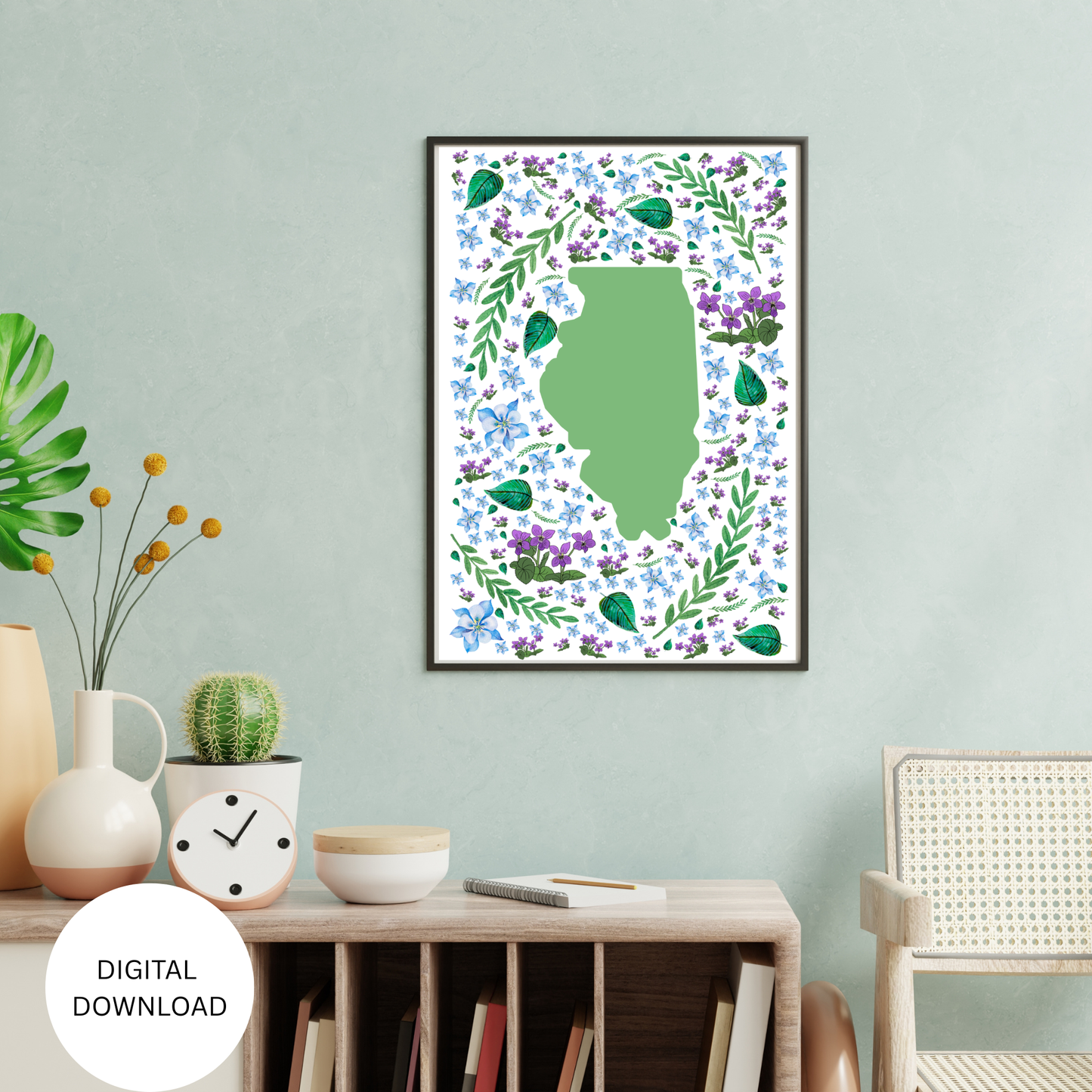 Illinois US State Digital Wall Art Printable, Minimalistic Illinois State Flower Art, Digital Download Illinois State Art