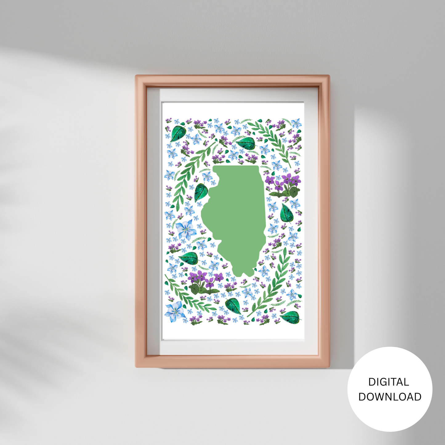 Illinois US State Digital Wall Art Printable, Minimalistic Illinois State Flower Art, Digital Download Illinois State Art