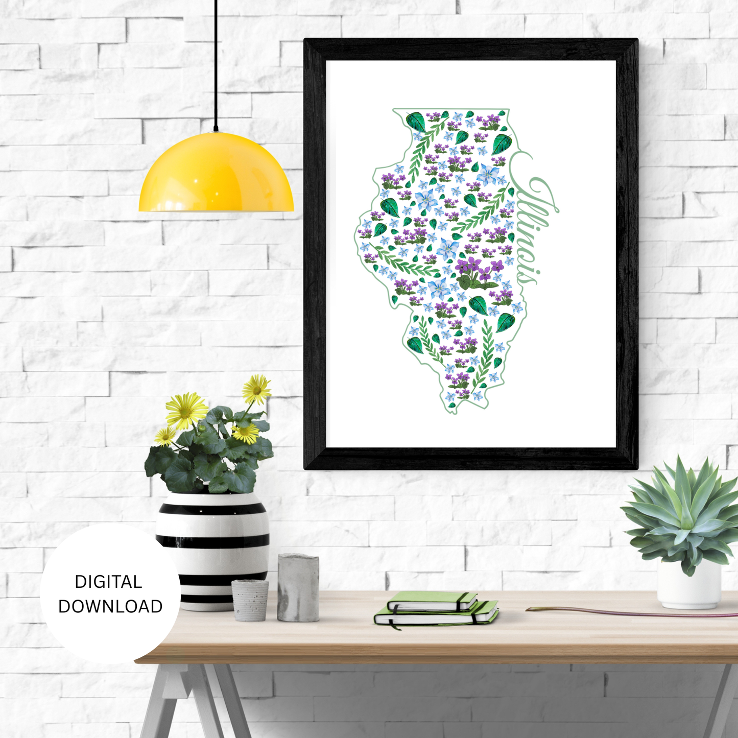 Illinois US State Digital Wall Art Printable, Minimalistic Illinois State Flower Art, Digital Download Illinois State Art