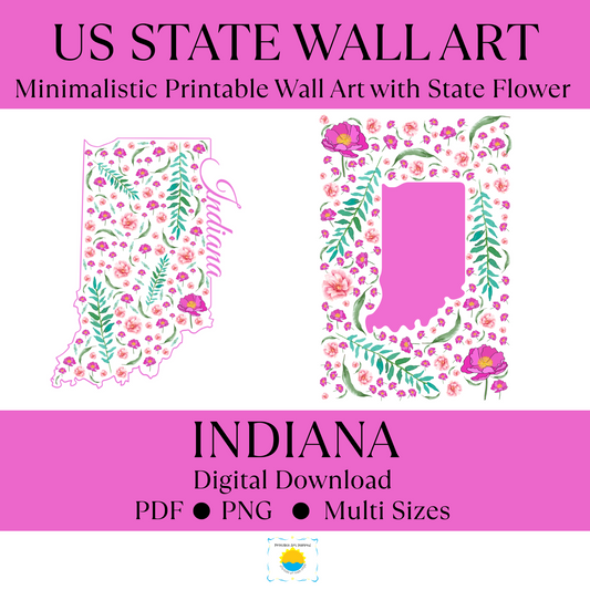 Indiana US State Digital Wall Art Printable, Minimalistic Indiana State Flower Art, Digital Download Indiana State Art