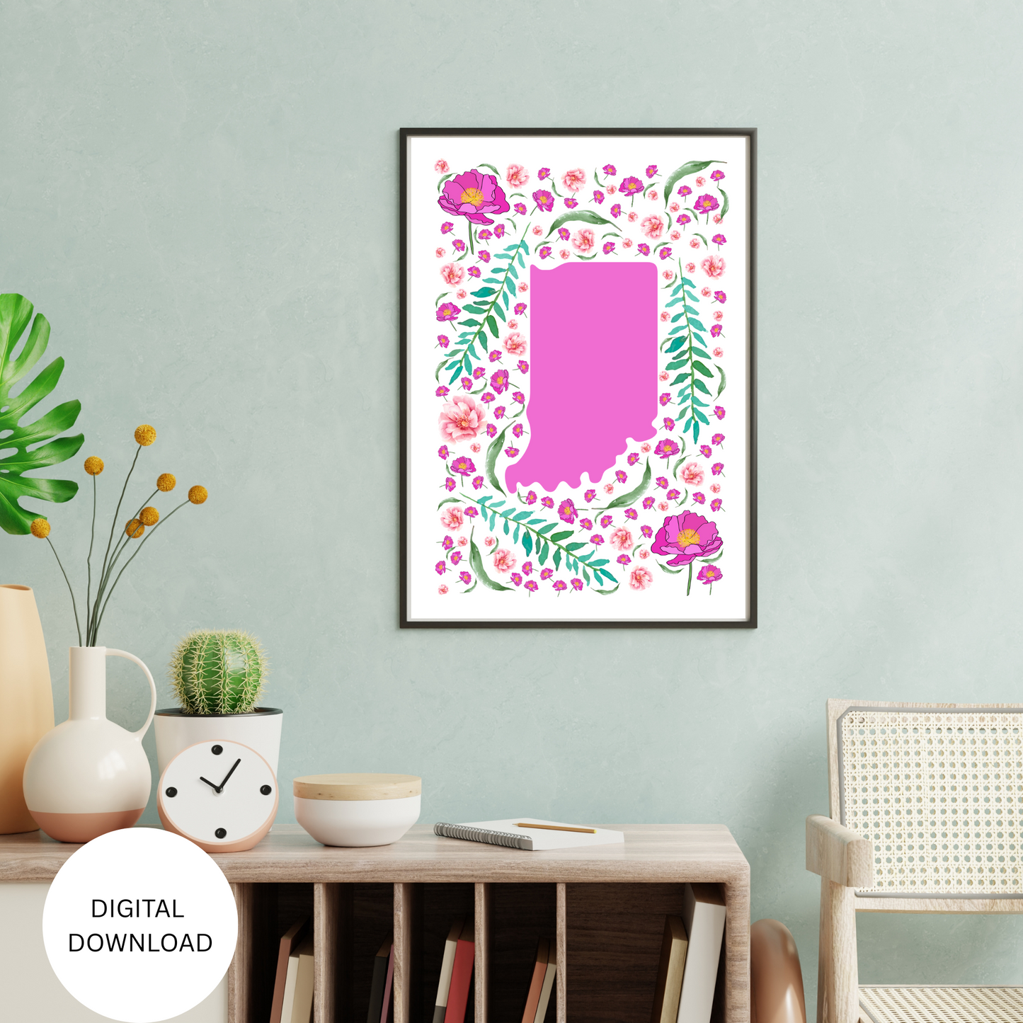 Indiana US State Digital Wall Art Printable, Minimalistic Indiana State Flower Art, Digital Download Indiana State Art