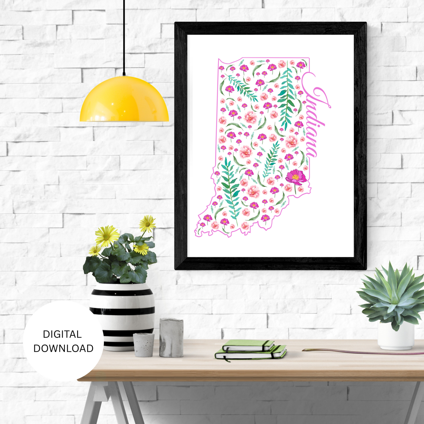 Indiana US State Digital Wall Art Printable, Minimalistic Indiana State Flower Art, Digital Download Indiana State Art