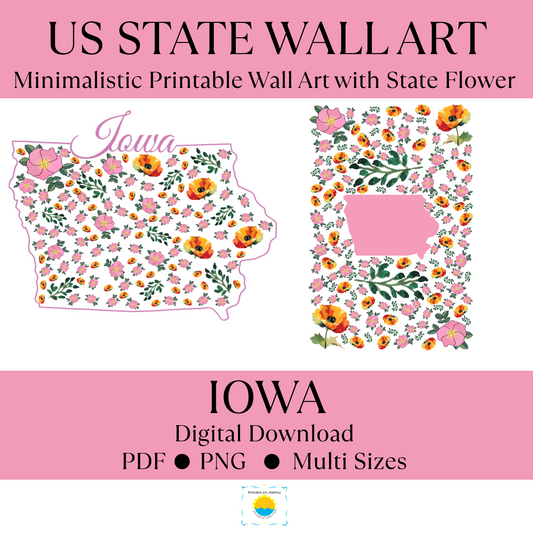 Iowa US State Digital Wall Art Printable, Minimalistic Iowa State Flower Art, Digital Download Iowa State Art