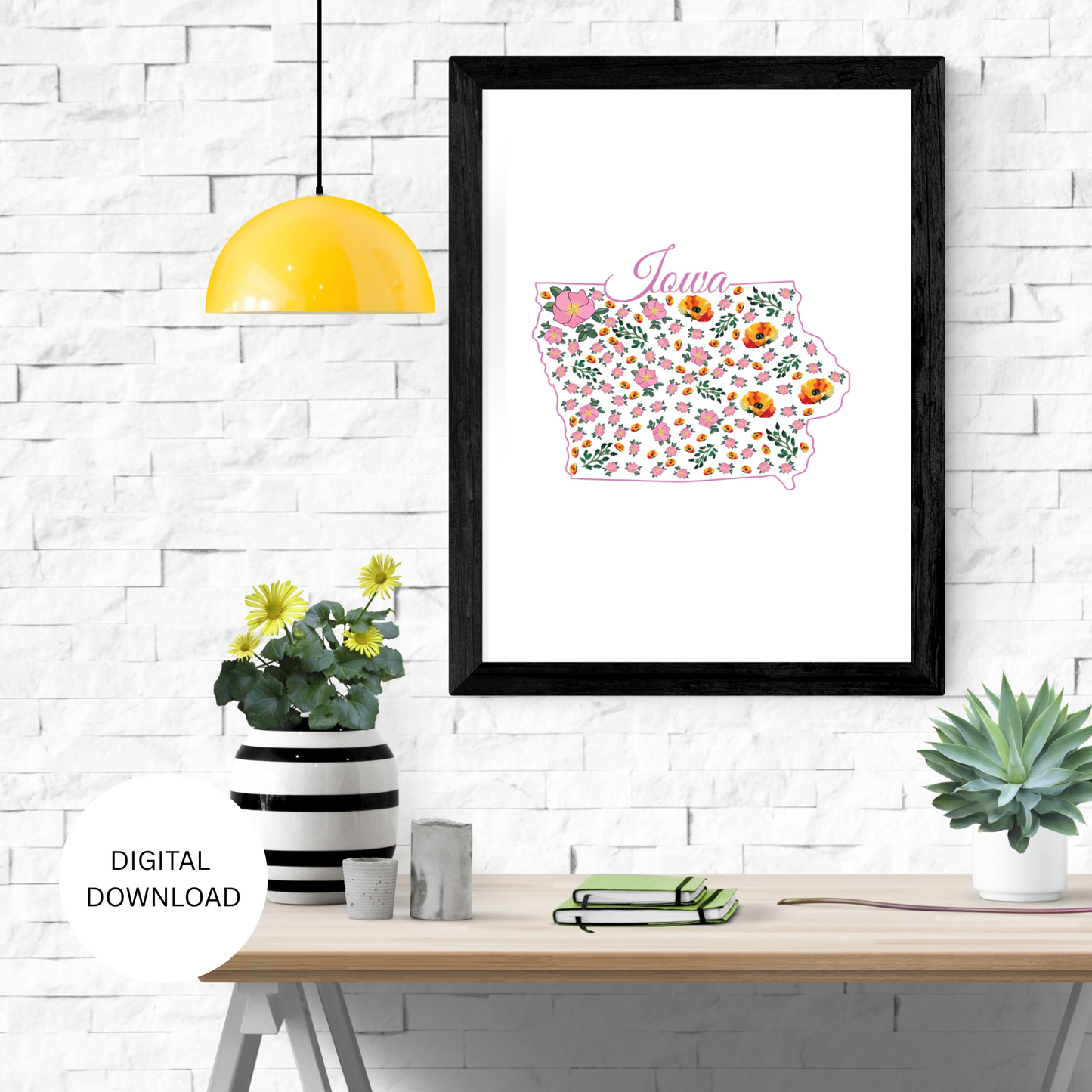 Iowa US State Digital Wall Art Printable, Minimalistic Iowa State Flower Art, Digital Download Iowa State Art