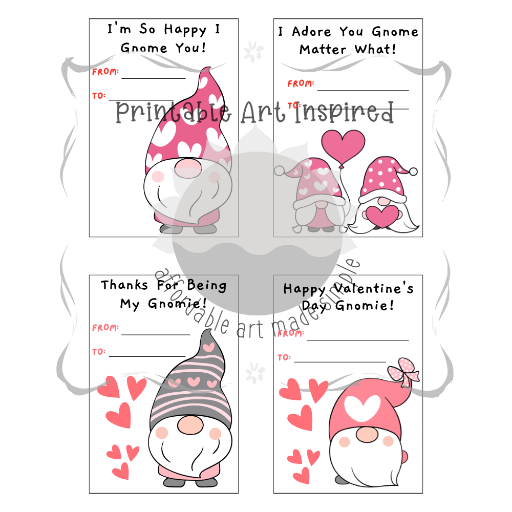 36 Gnome Kid's Valentine's Day Cards (Printable Digital Download)