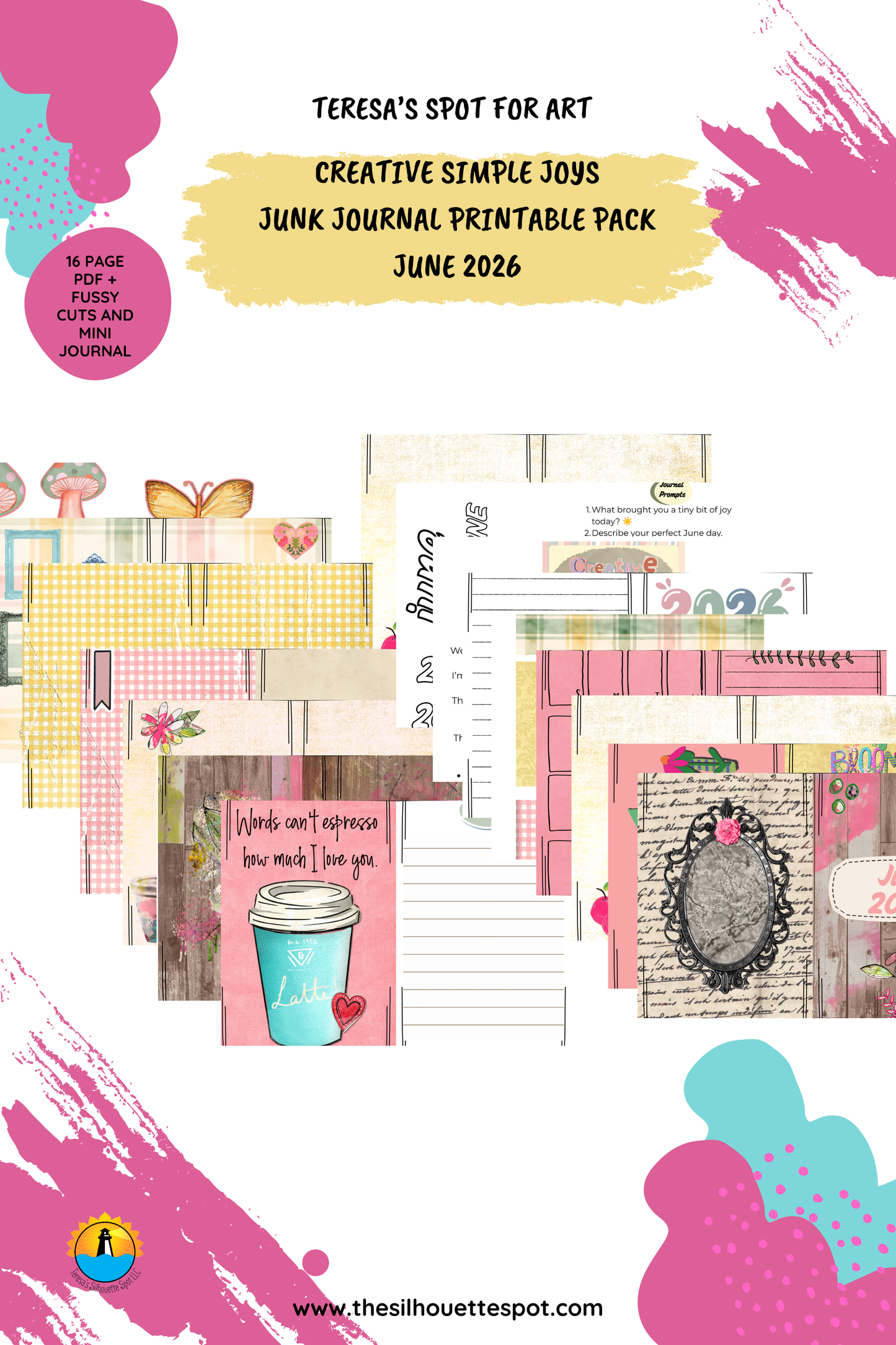 Junk Journal Monthly Bundle for June 2026- 18 Page PDF Junk Journal Printable