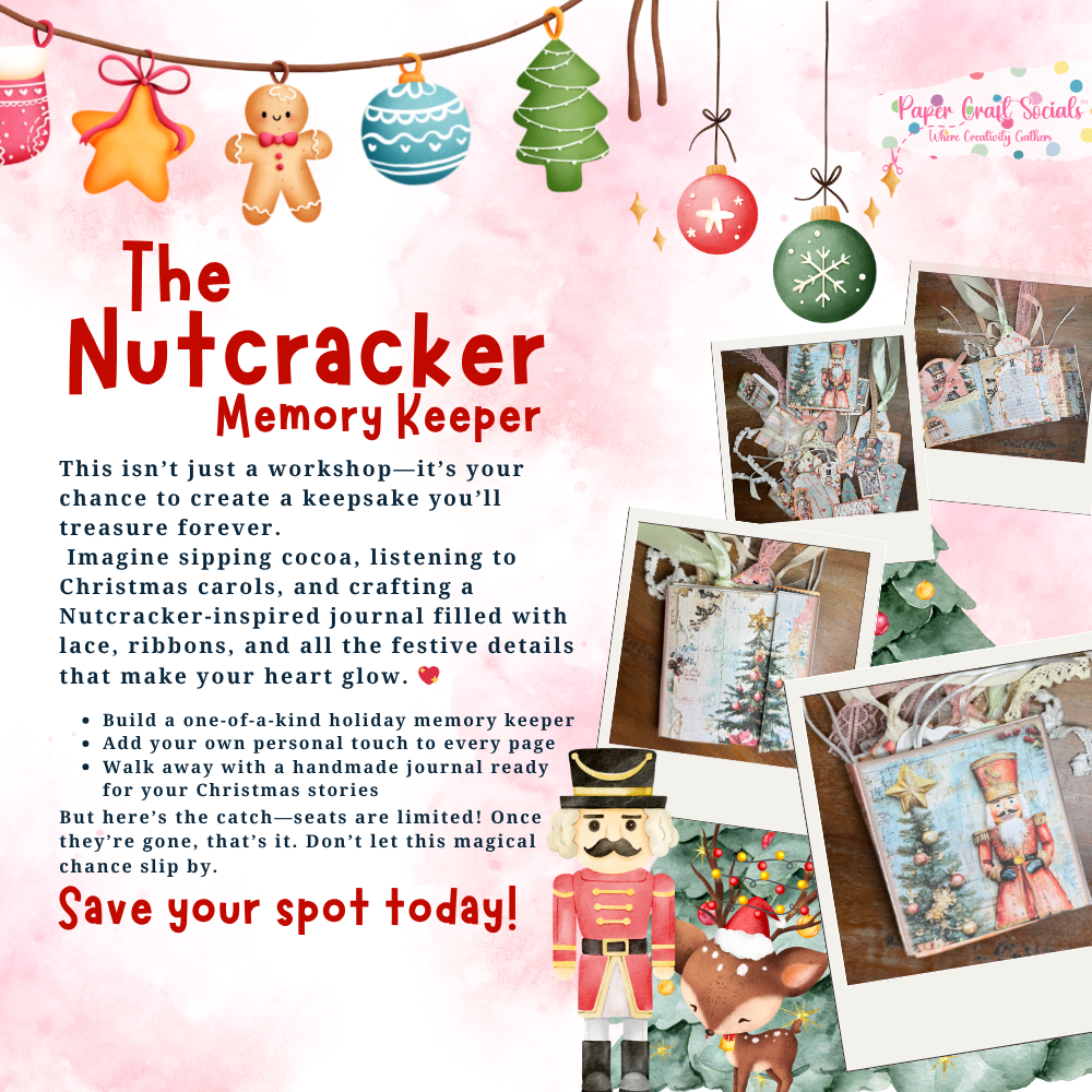 Nutcracker Christmas Memory Keeper Journal Paper Craft Kit – 22-Page Printable Craft Kit with Ribbon, Ephemera & Video Tutorial