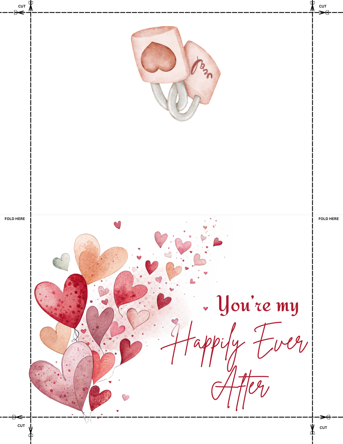 Set of 6  Watercolor Valentine Cards (Printable Digital Download)