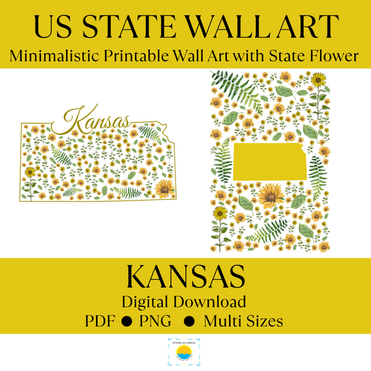 Kansas US State Digital Wall Art Printable, Minimalistic Kansas State Flower Art, Digital Download Kansas State Art