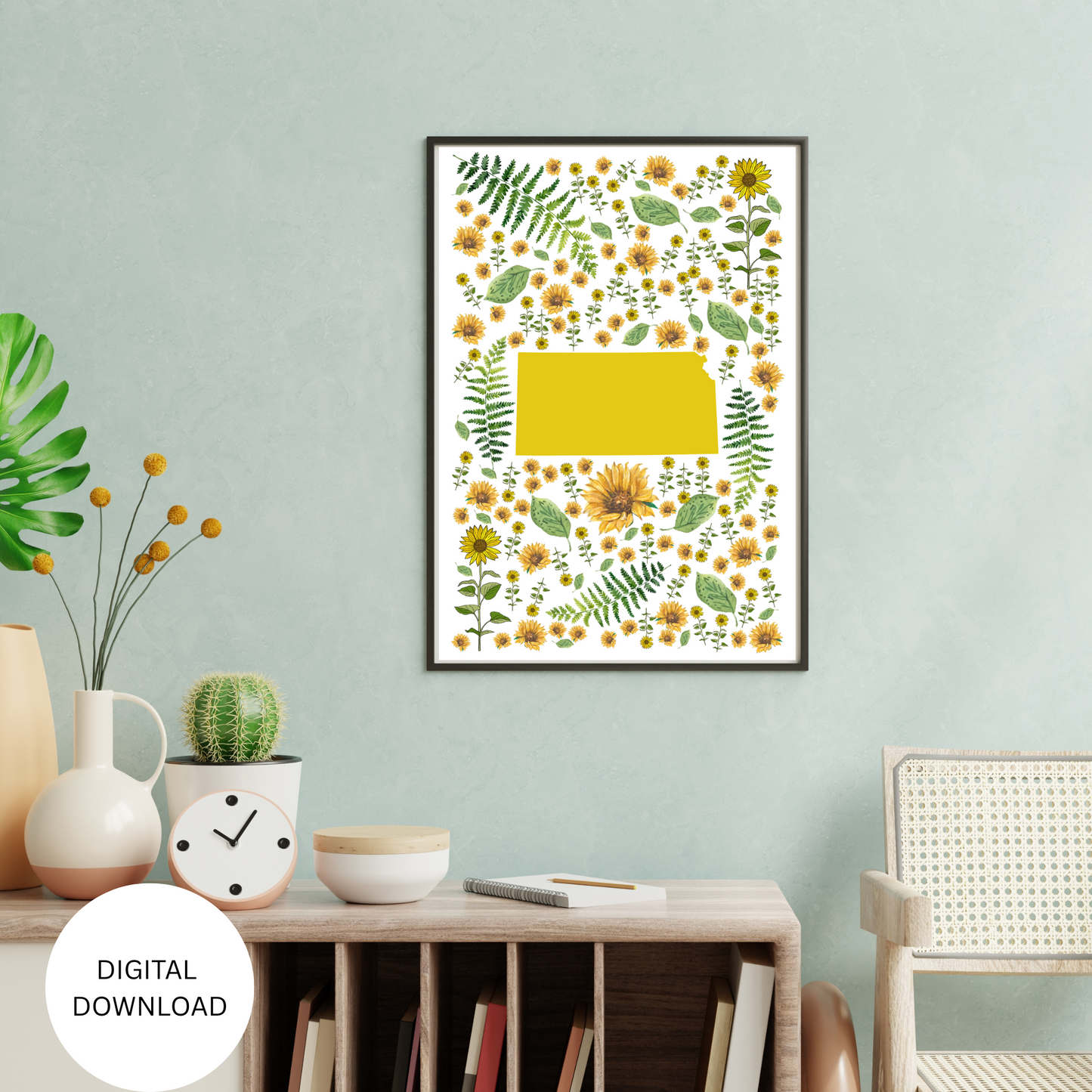 Kansas US State Digital Wall Art Printable, Minimalistic Kansas State Flower Art, Digital Download Kansas State Art
