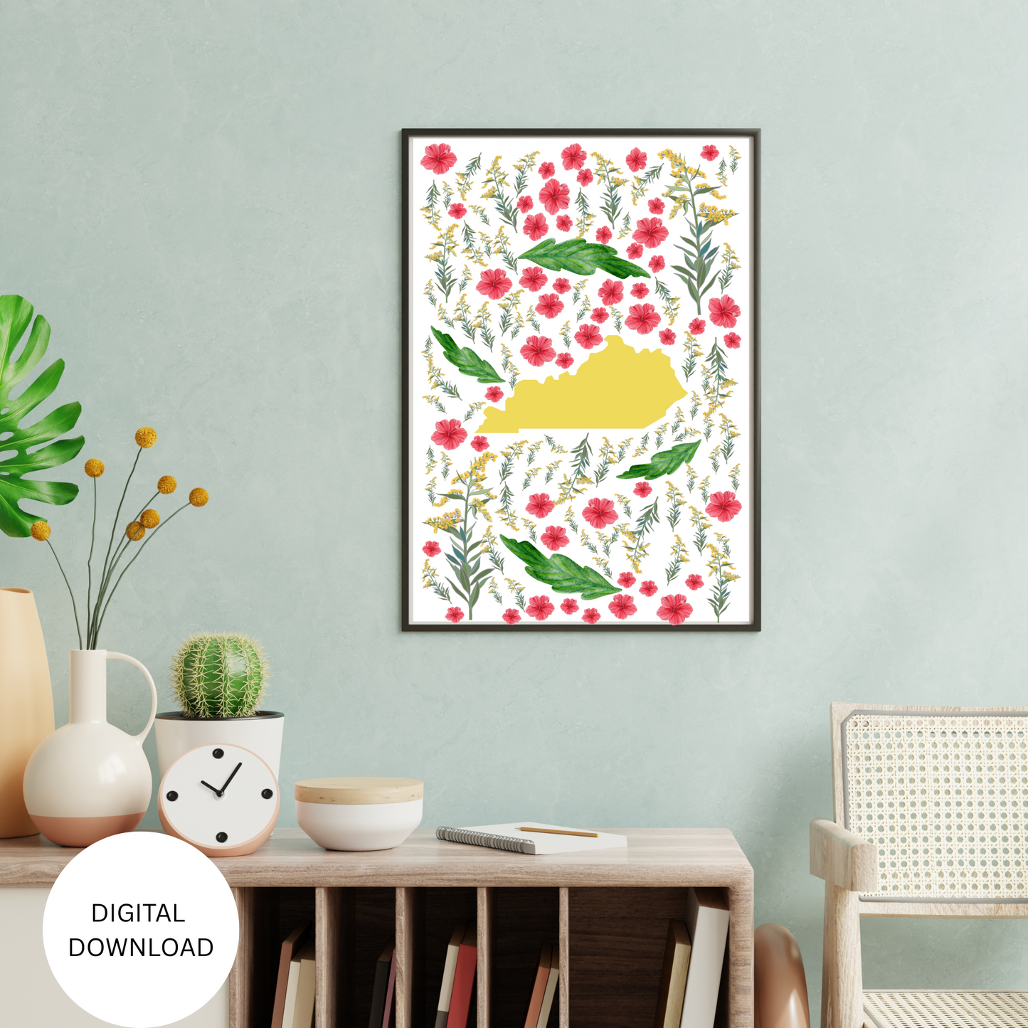 Kentucky US State Digital Wall Art Printable, Minimalistic Kentucky State Flower Art, Digital Download Kentucky State Art