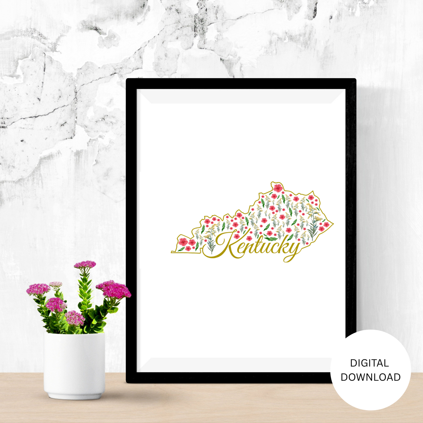 Kentucky US State Digital Wall Art Printable, Minimalistic Kentucky State Flower Art, Digital Download Kentucky State Art