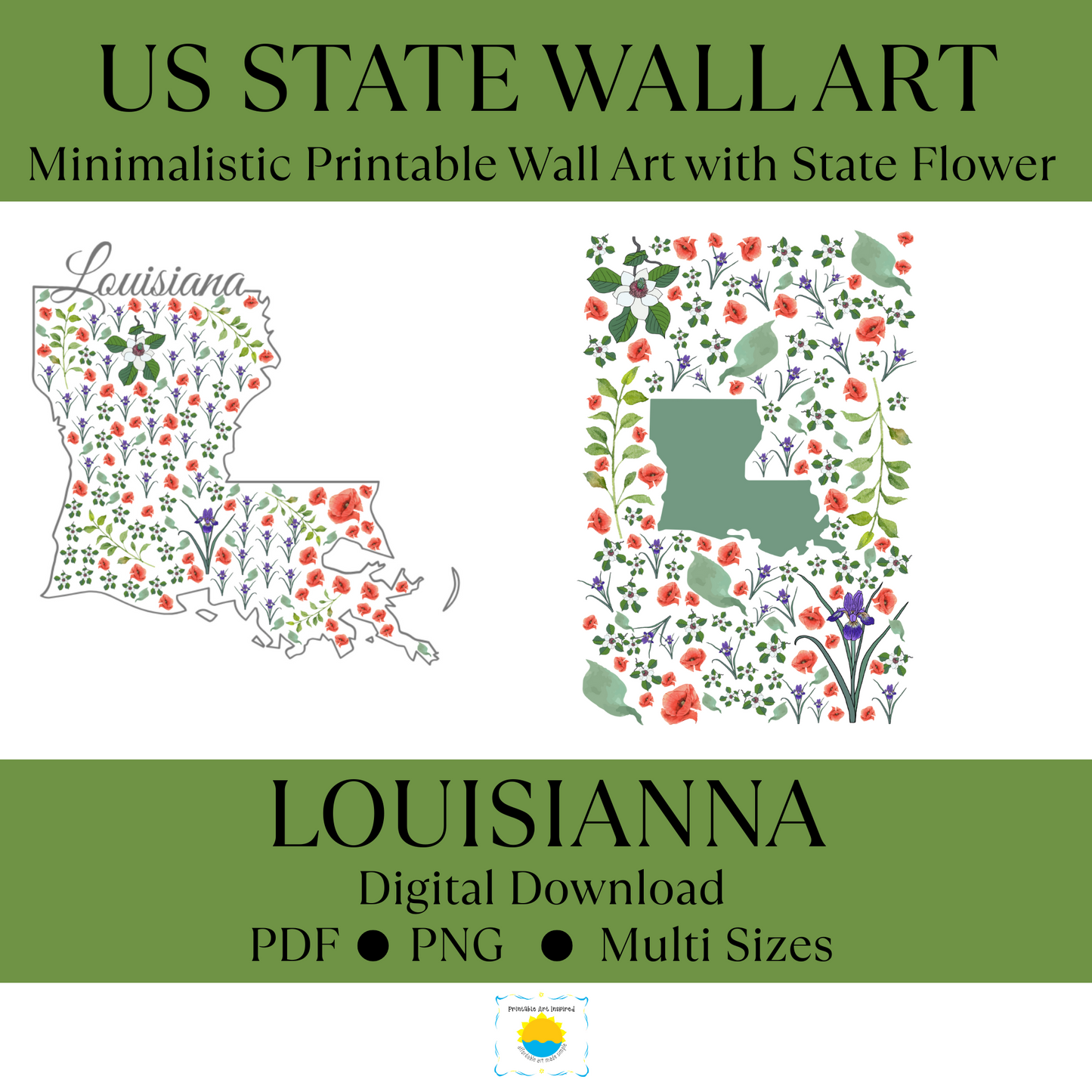 Louisianna US State Digital Wall Art Printable, Minimalistic Louisianna State Flower Art, Digital Download Louisianna State Art