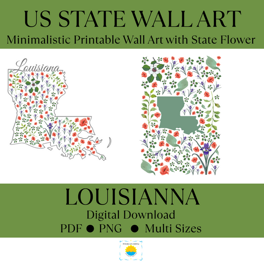 Louisianna US State Digital Wall Art Printable, Minimalistic Louisianna State Flower Art, Digital Download Louisianna State Art