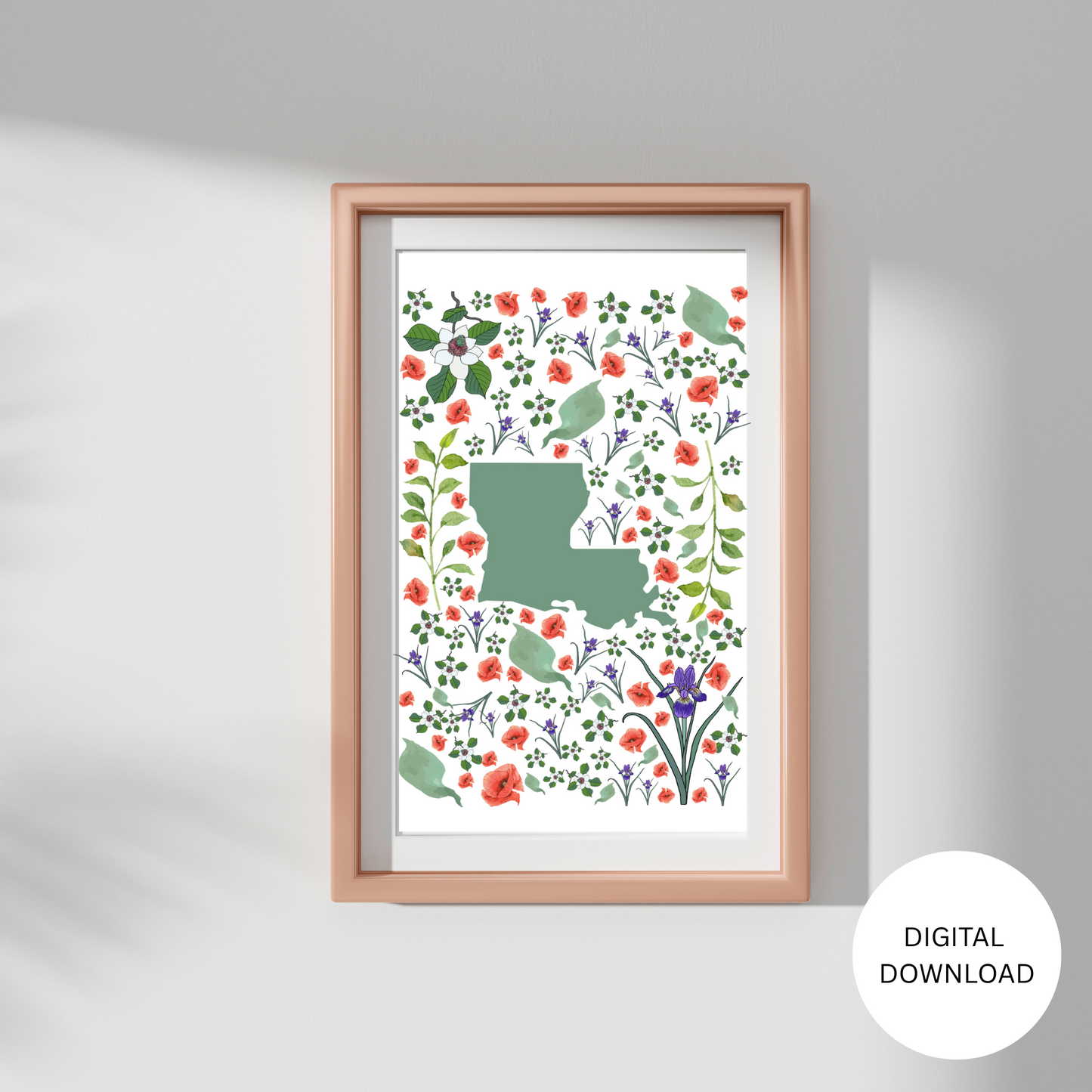 Louisianna US State Digital Wall Art Printable, Minimalistic Louisianna State Flower Art, Digital Download Louisianna State Art