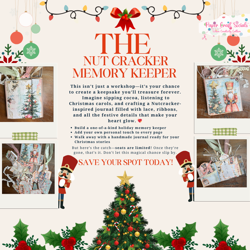 Nutcracker Christmas Memory Keeper Journal Paper Craft Kit – 22-Page Printable Craft Kit with Ribbon, Ephemera & Video Tutorial