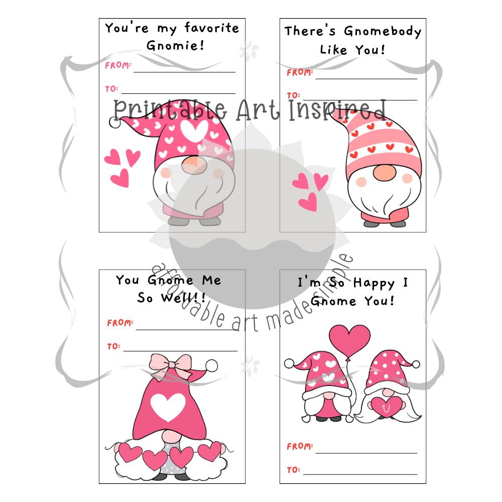 36 Gnome Kid's Valentine's Day Cards (Printable Digital Download)