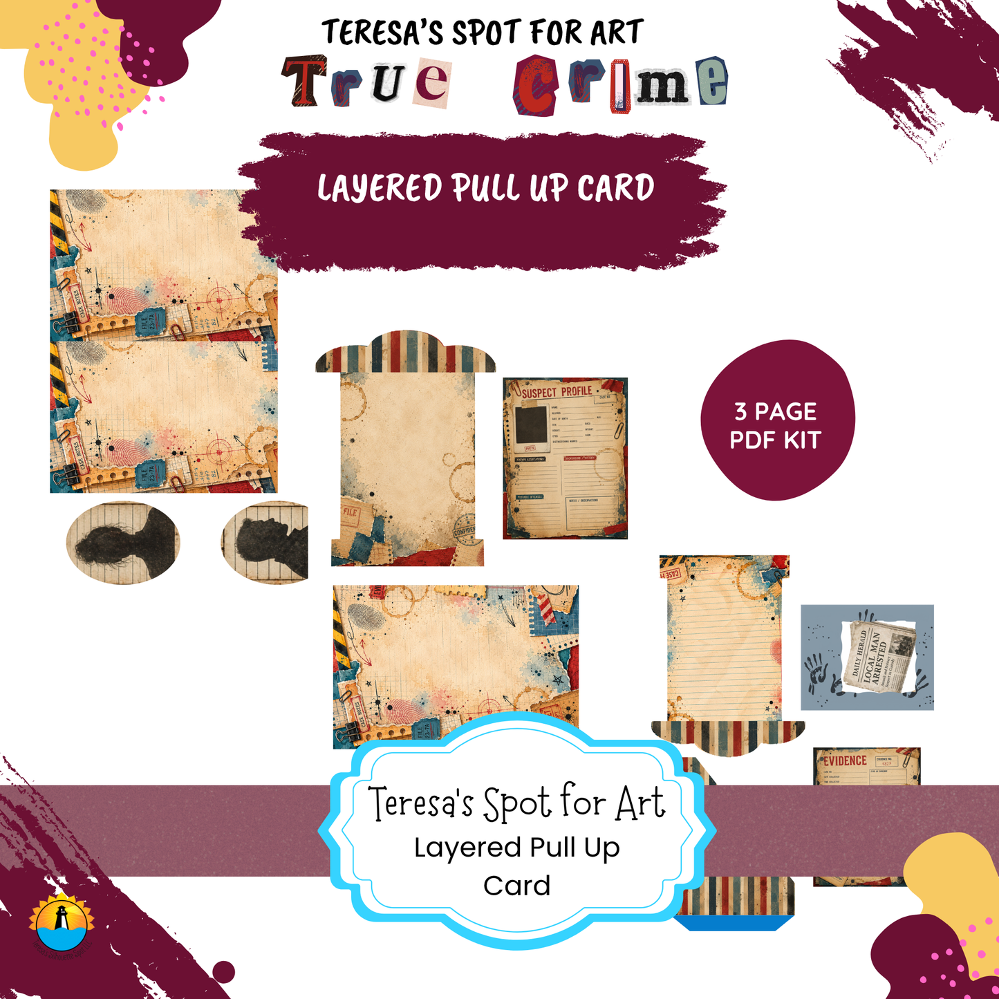 True Crime Junk Pull Up Card–Instant 3 page PDF Download