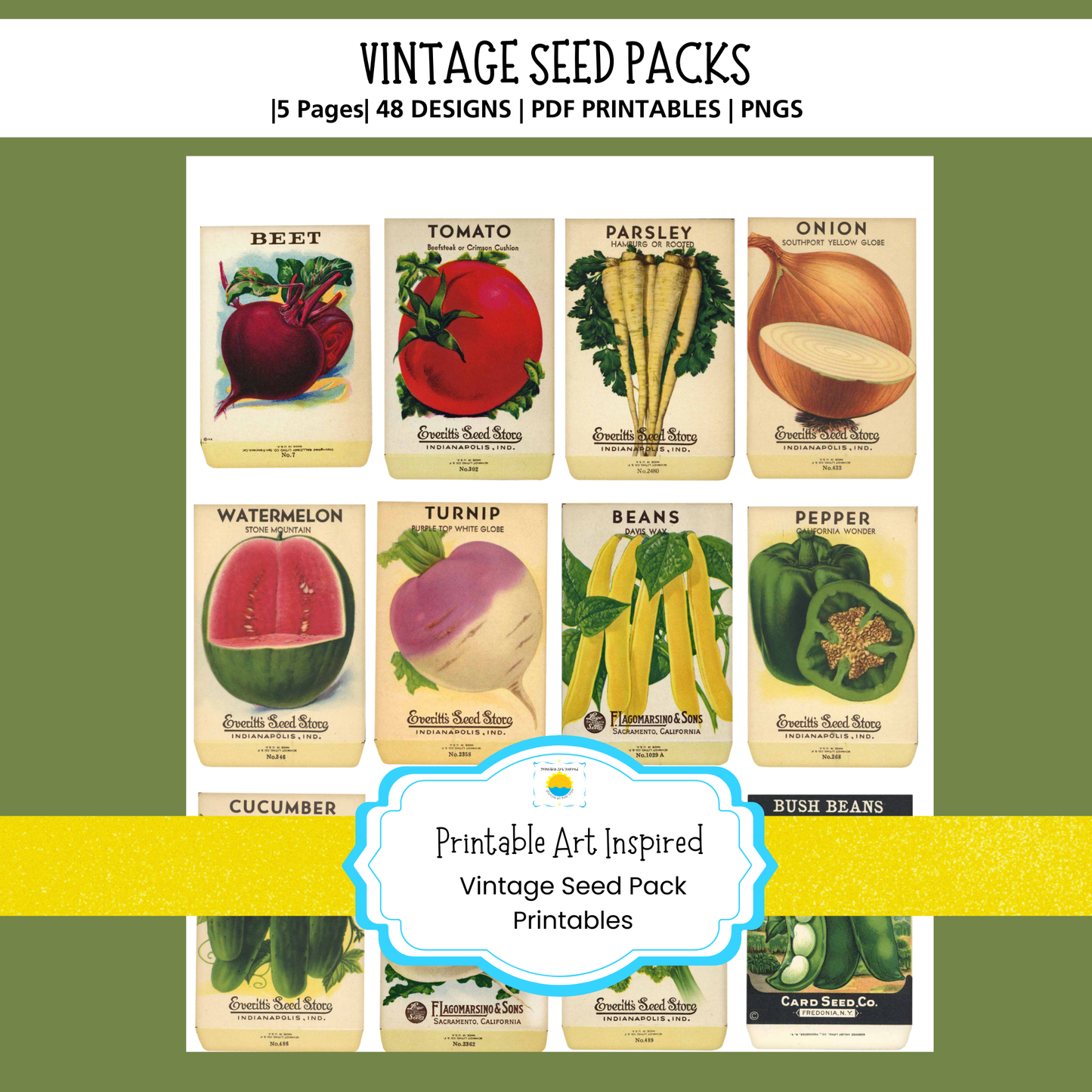 Vintage Seed Pack Printables for Journaling, Collage & Creative Crafts 5 page PDF Instant Download