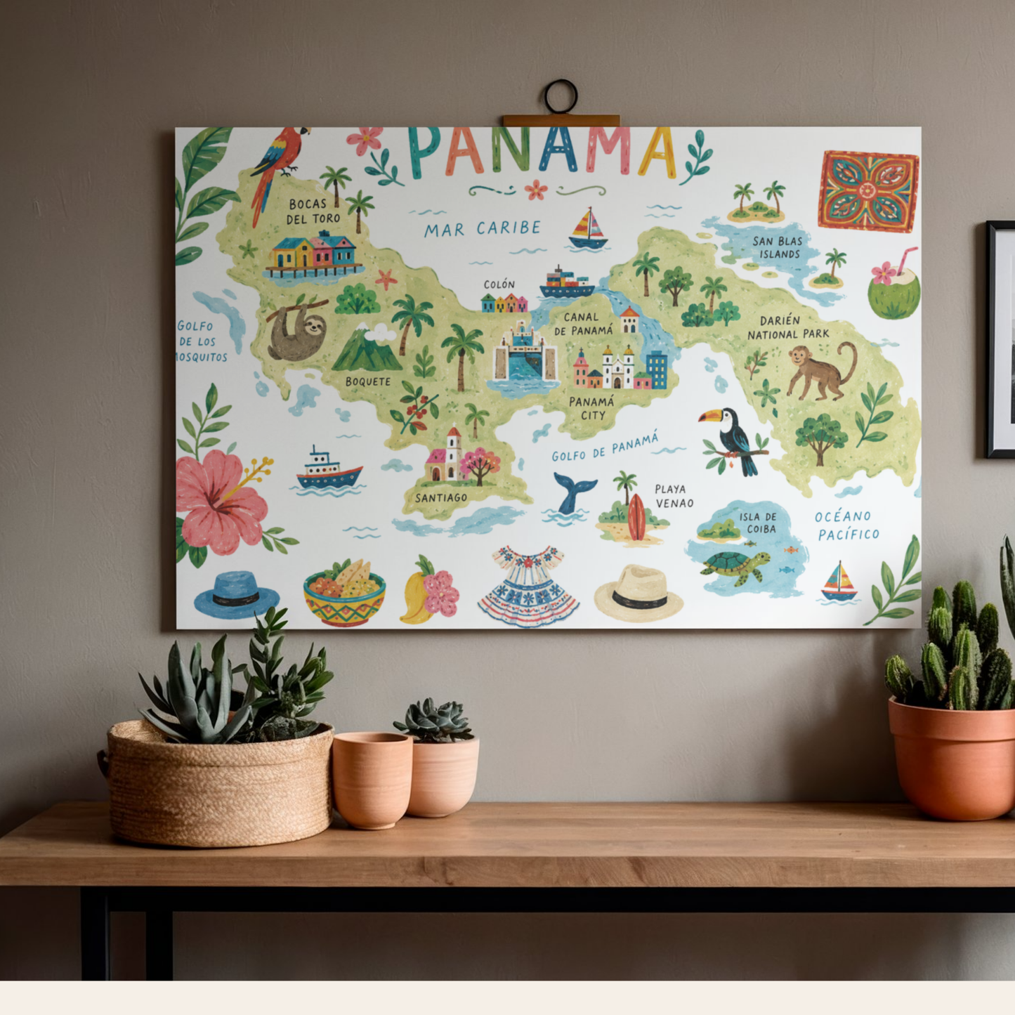 Panama Travel Poster Illustrated Map Digital Download