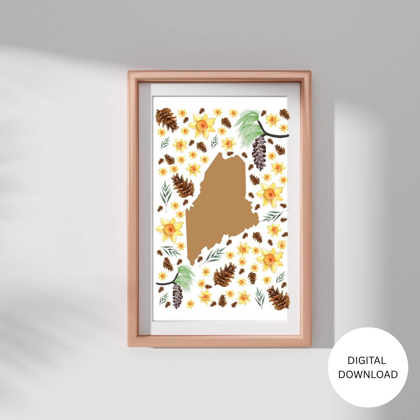 Maine US State Digital Wall Art Printable, Minimalistic Maine State Flower Art, Digital Download Mainea State Art