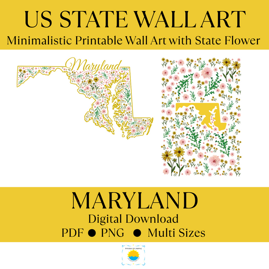 Maryland US State Digital Wall Art Printable, Minimalistic Maryland State Flower Art, Digital Download Maryland State Art