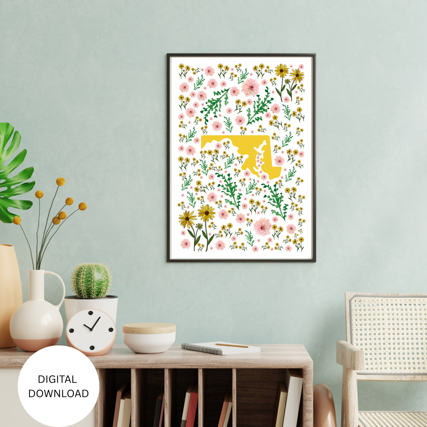 Maryland US State Digital Wall Art Printable, Minimalistic Maryland State Flower Art, Digital Download Maryland State Art