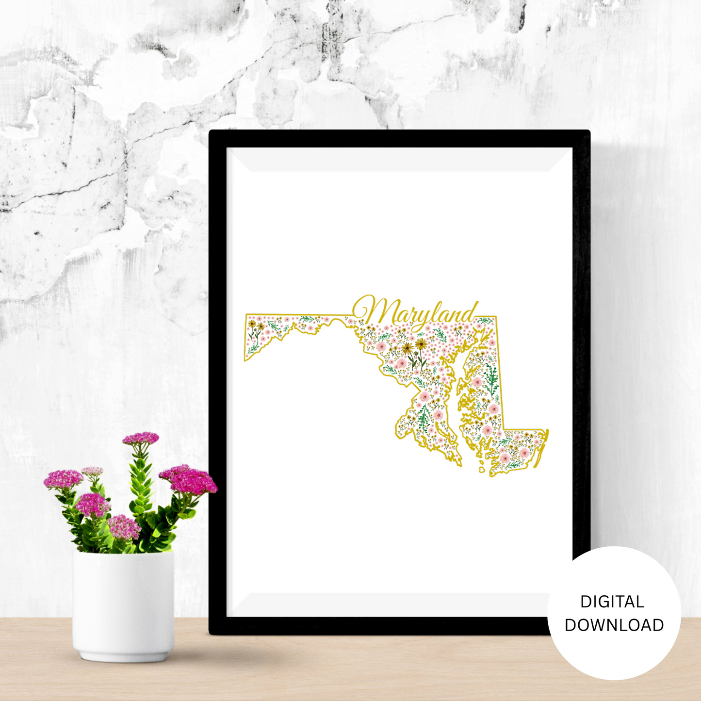 Maryland US State Digital Wall Art Printable, Minimalistic Maryland State Flower Art, Digital Download Maryland State Art