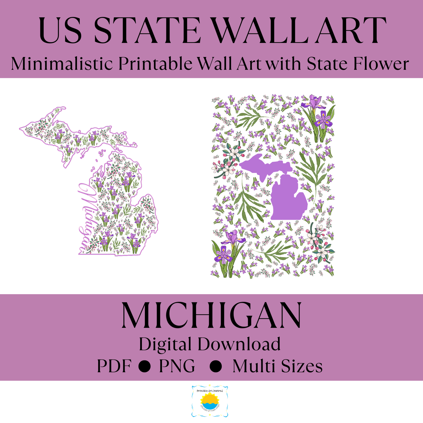 Michigan US State and State Flower Printable Wall Art – Digital Download ✨