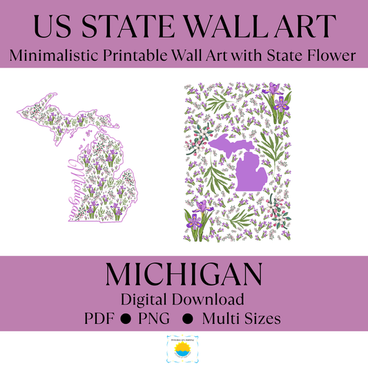 Michigan US State and State Flower Printable Wall Art – Digital Download ✨