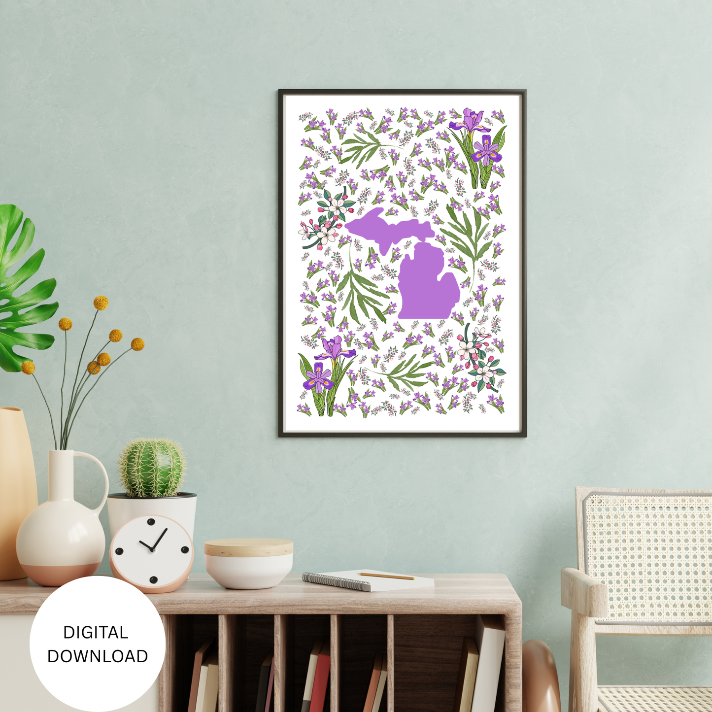 Michigan US State and State Flower Printable Wall Art – Digital Download ✨