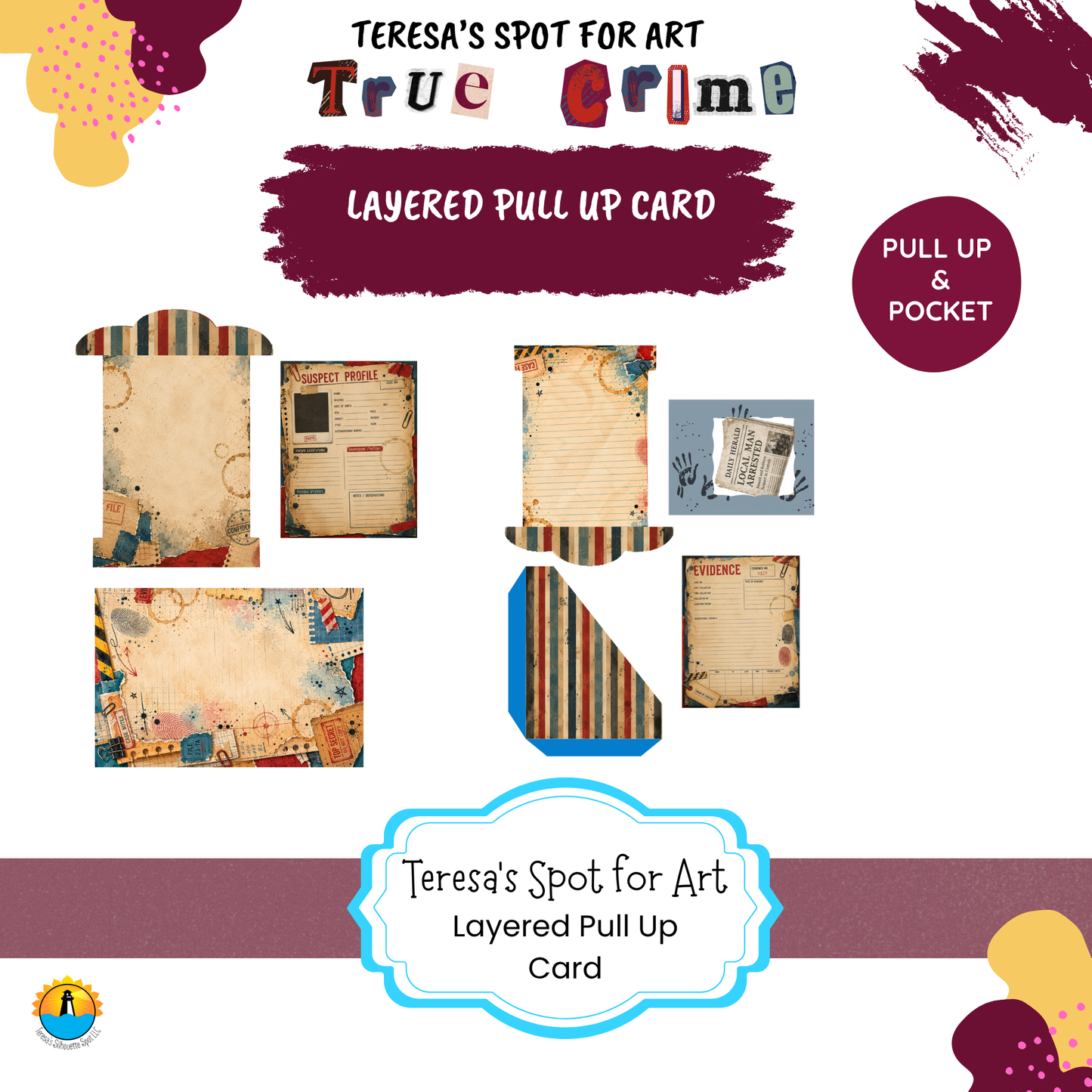 True Crime Junk Pull Up Card–Instant 3 page PDF Download
