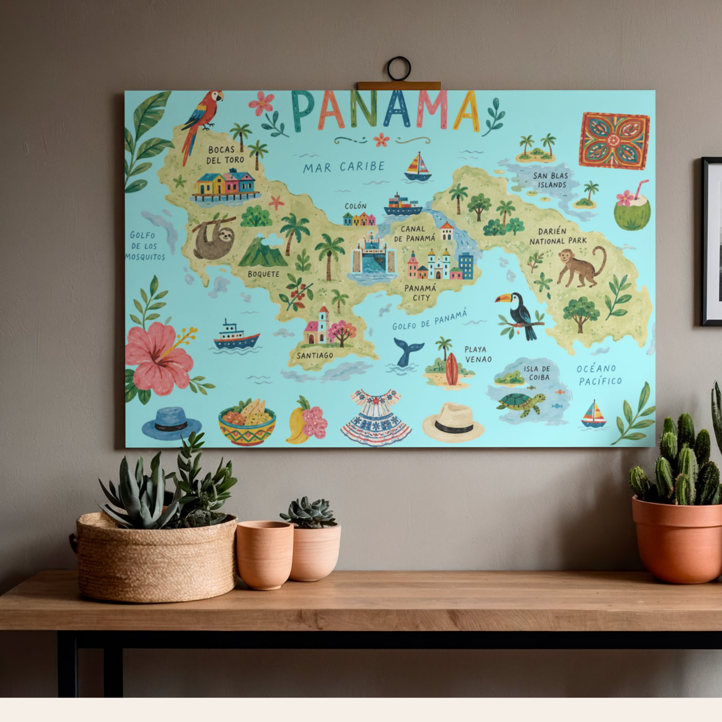 Panama Travel Poster Illustrated Map Digital Download