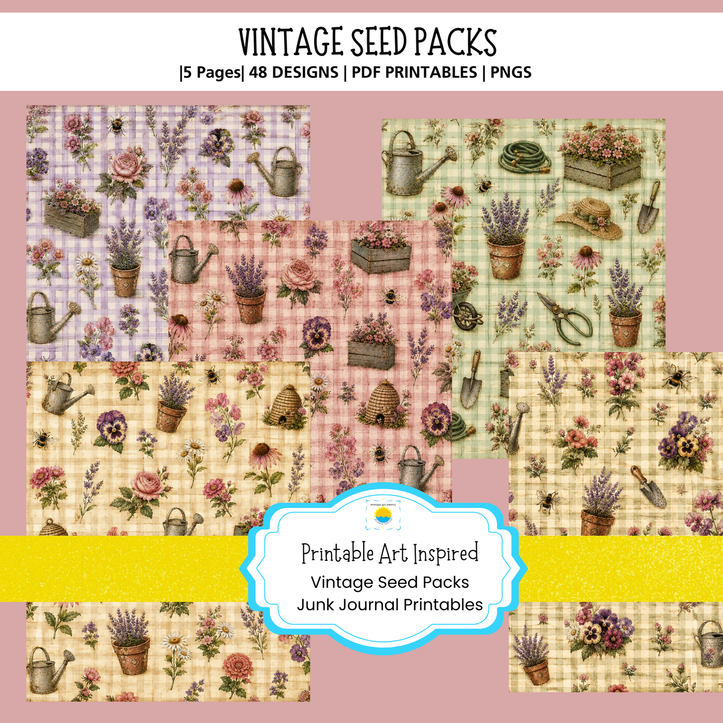 Vintage Flower Seed Pack Printables for Junk Journaling, Collage & Creative Crafts 32 page PDF Instant Download