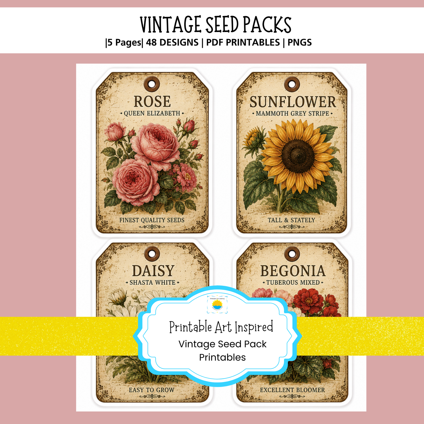 Vintage Flower Seed Pack Printables for Journaling, Collage & Creative Crafts 6 page PDF Instant Download