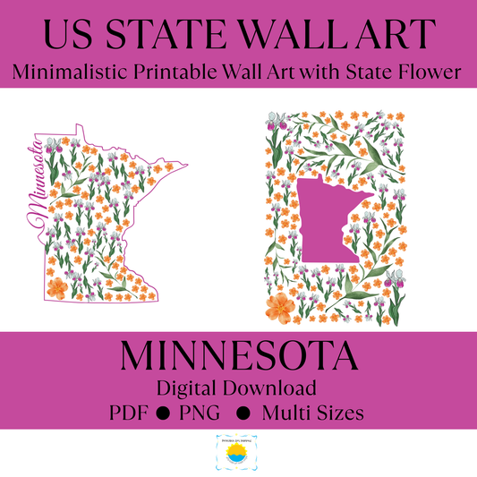 Minnesota US State and State Flower Printable Wall Art – Digital Download ✨