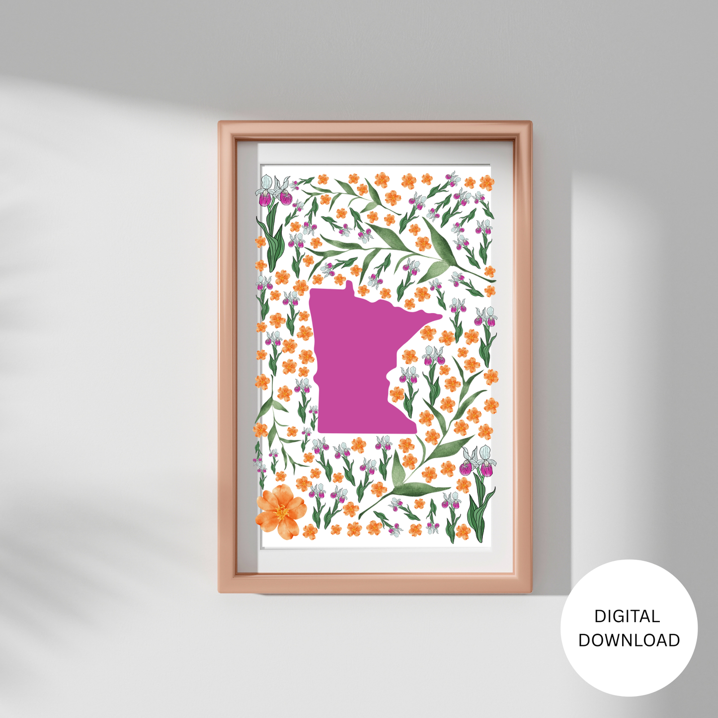 Minnesota US State and State Flower Printable Wall Art – Digital Download ✨