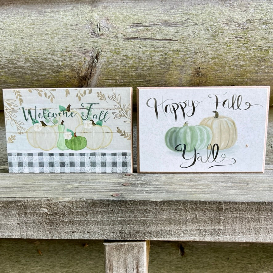 Fall Small 4x6 Fall Signs: Welcome Fall Sign|Pastel Earth Tone Prints on Smooth Wood