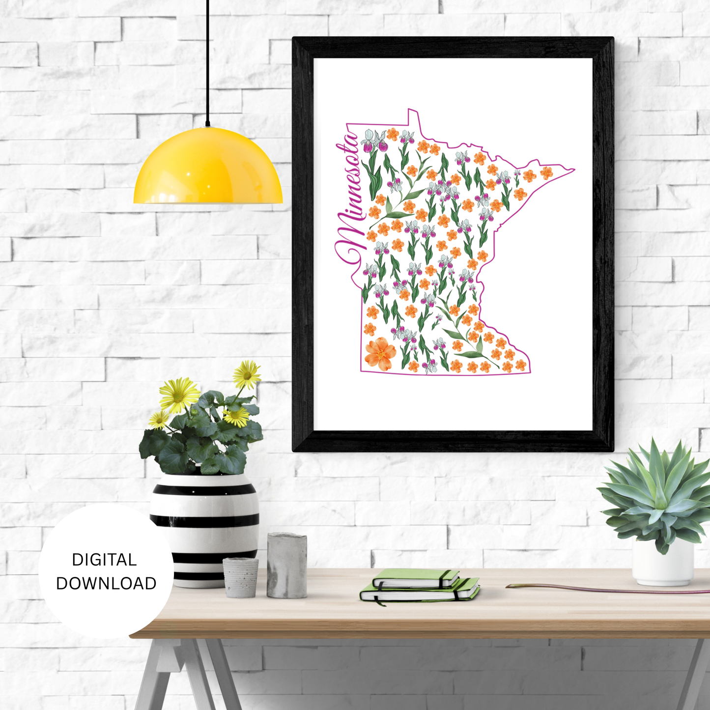 Minnesota US State and State Flower Printable Wall Art – Digital Download ✨