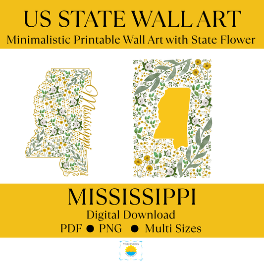 Mississippi US State and State Flower Printable Wall Art – Digital Download ✨
