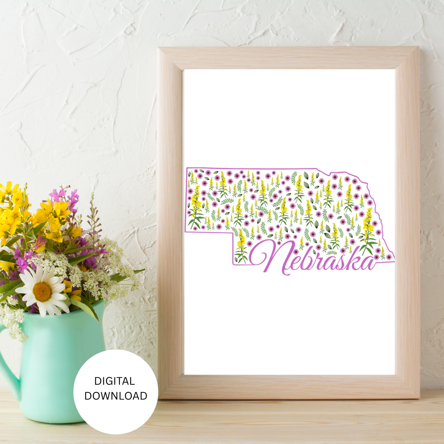 Nebraska US State and State Flower Printable Wall Art – Digital Download ✨