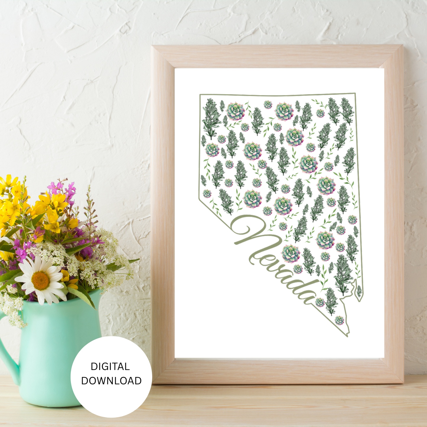 Nevada US State and State Flower Printable Wall Art – Digital Download ✨