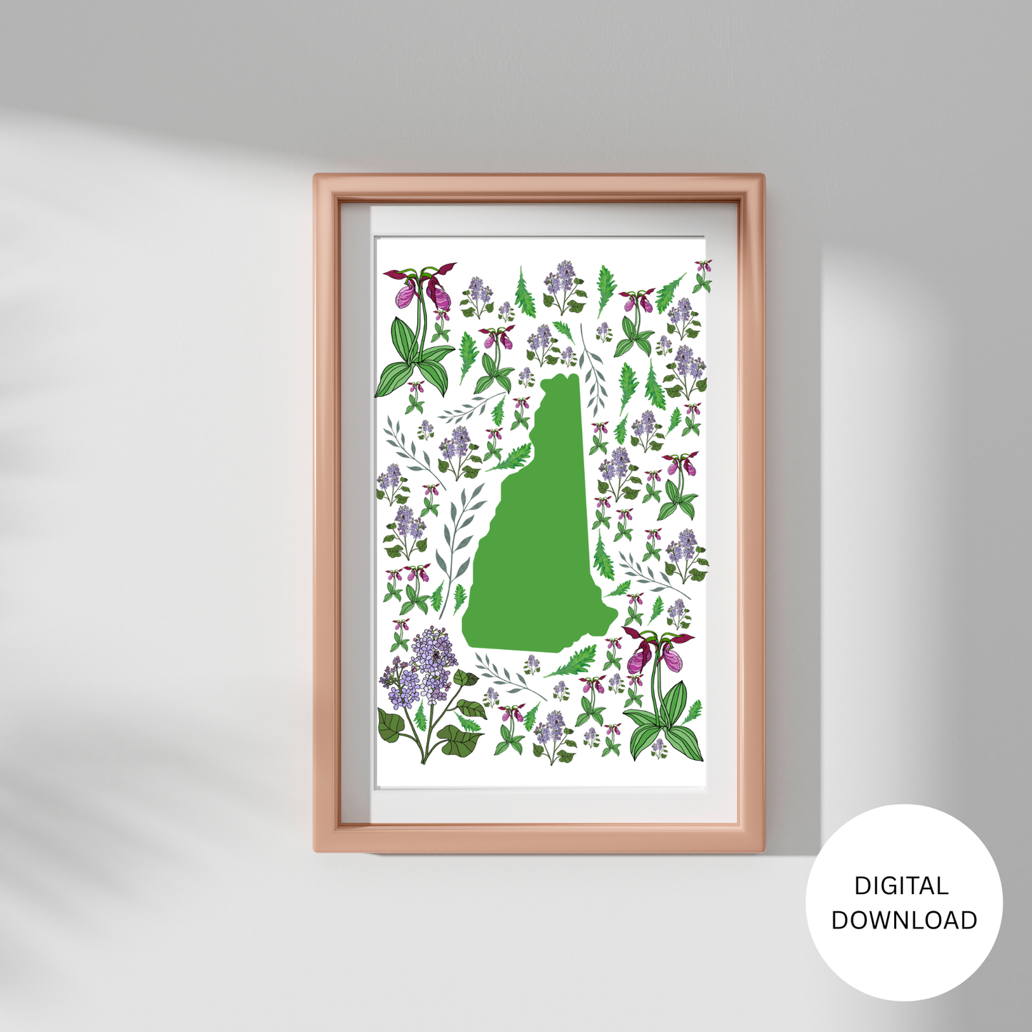New Hampshire US State and State Flower Printable Wall Art – Digital Download ✨