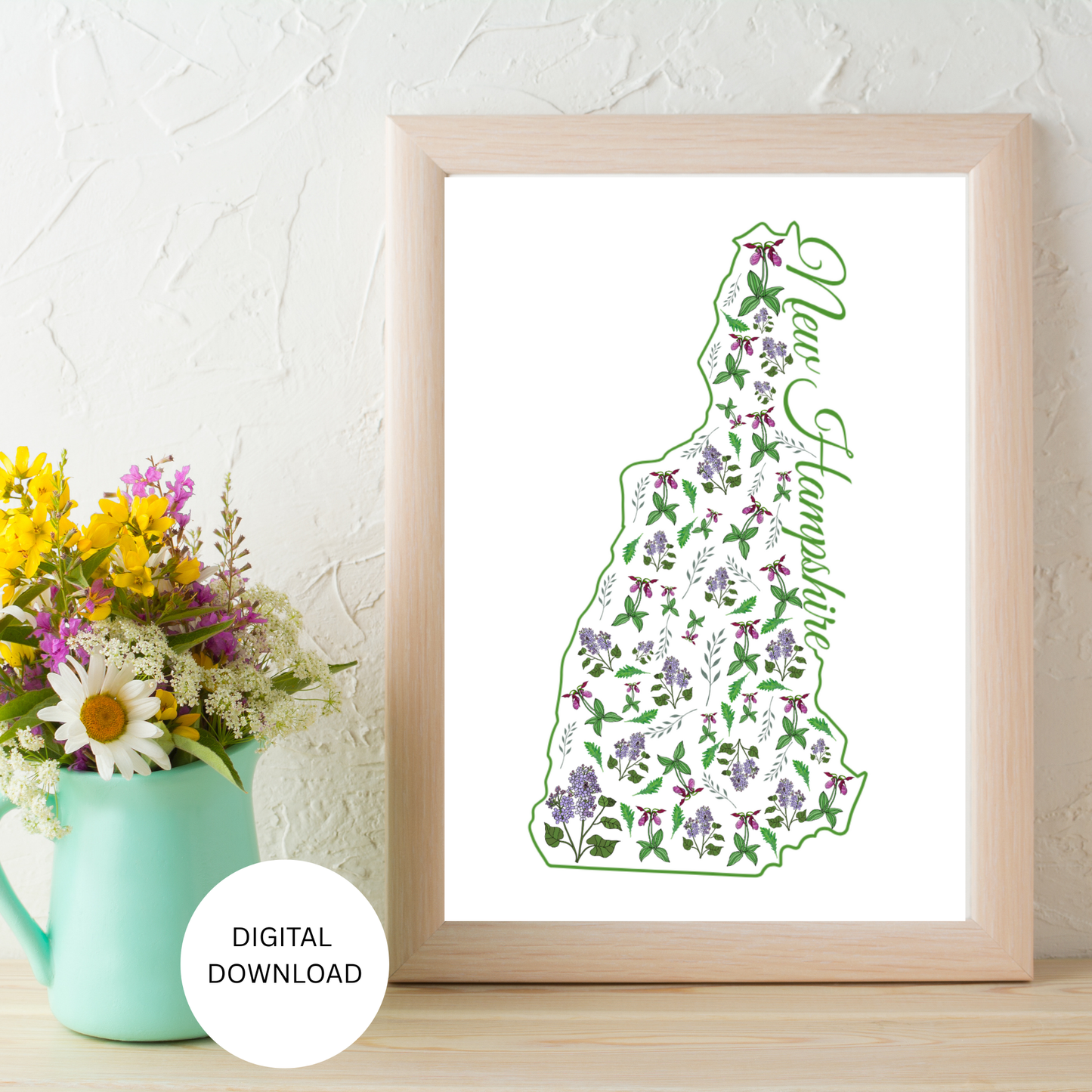 New Hampshire US State and State Flower Printable Wall Art – Digital Download ✨