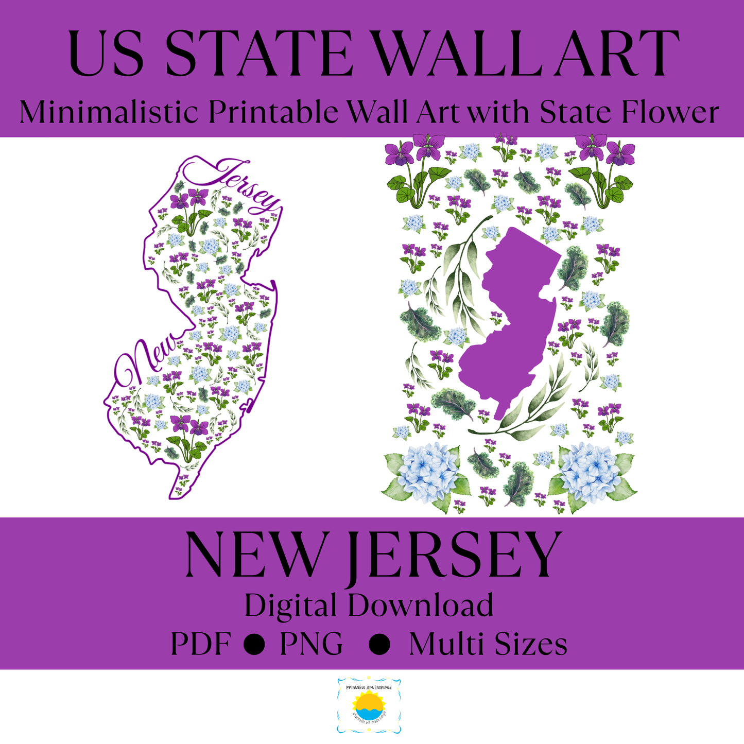New Jersey US State and State Flower Printable Wall Art – Digital Download ✨