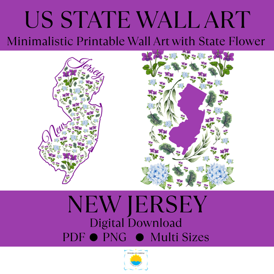 New Jersey US State and State Flower Printable Wall Art – Digital Download ✨